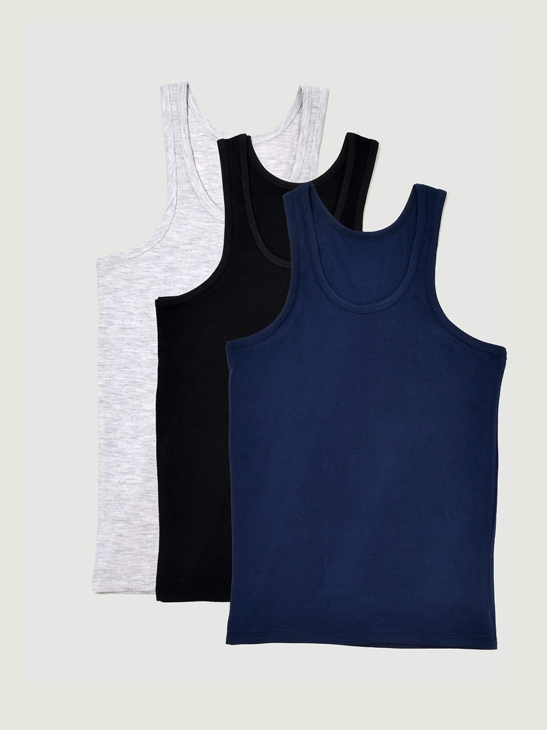 

YK Boys Pack of 3 Assorted Pure Cotton Solid Innerwear Vests YKJPC418