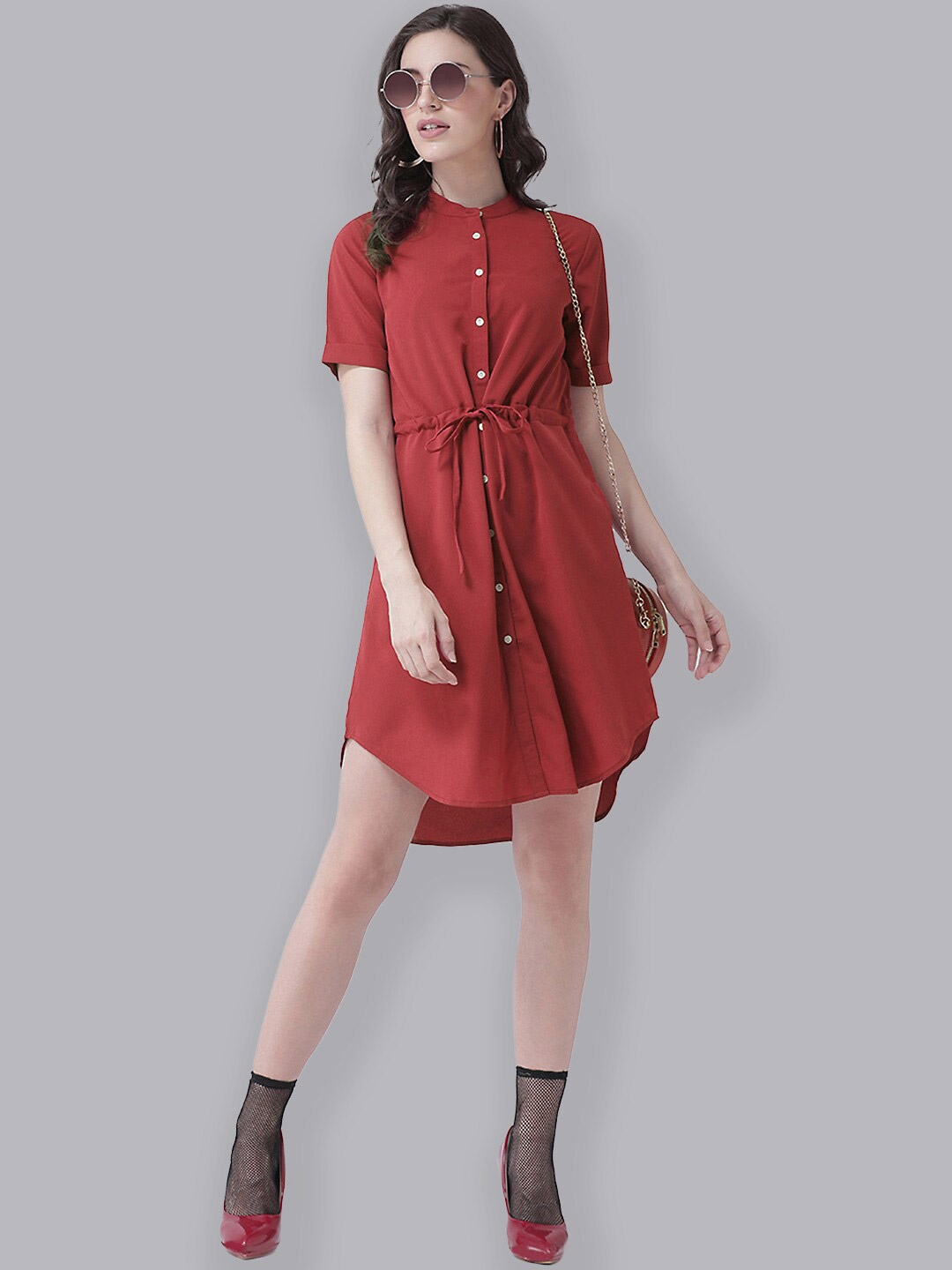 

The Vanca Red High-Low Shirt Dress