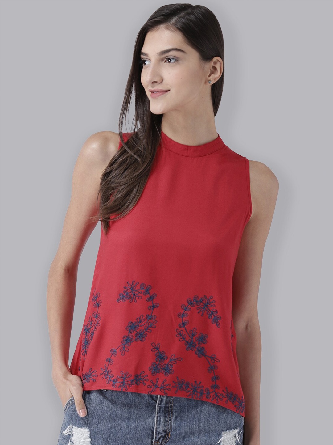 

The Vanca Women Red Embroidered Top