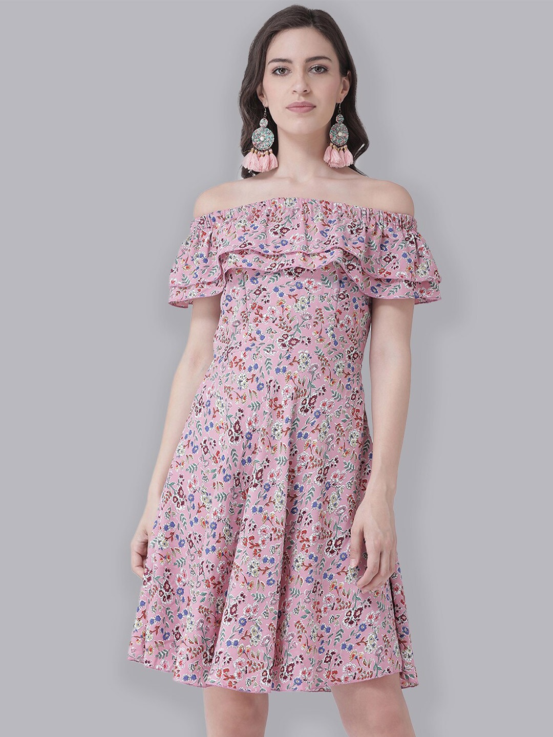 

The Vanca Pink Floral Off-Shoulder Dress