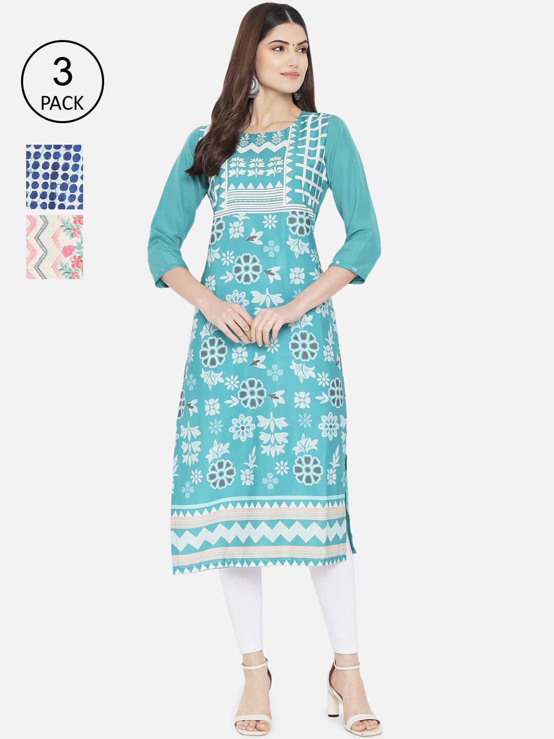 

Ethnic basket Pack of 3 Women Printed Crepe Kurta, Multi