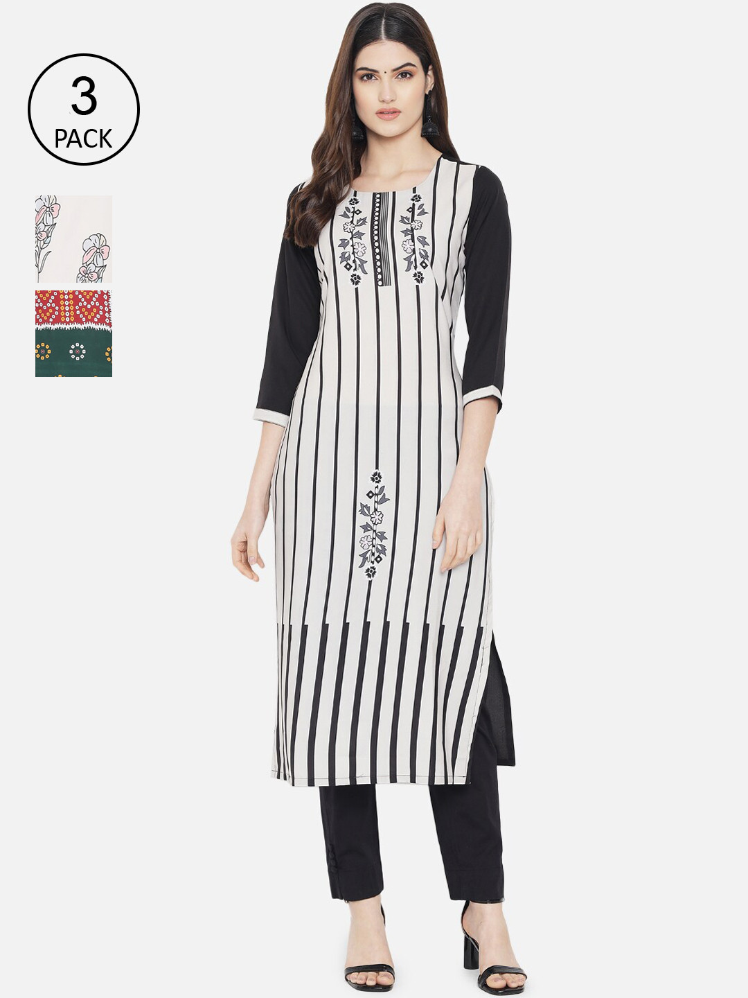 

Ethnic basket Women Pack Of 3 Multi Printed Crepe Kurta