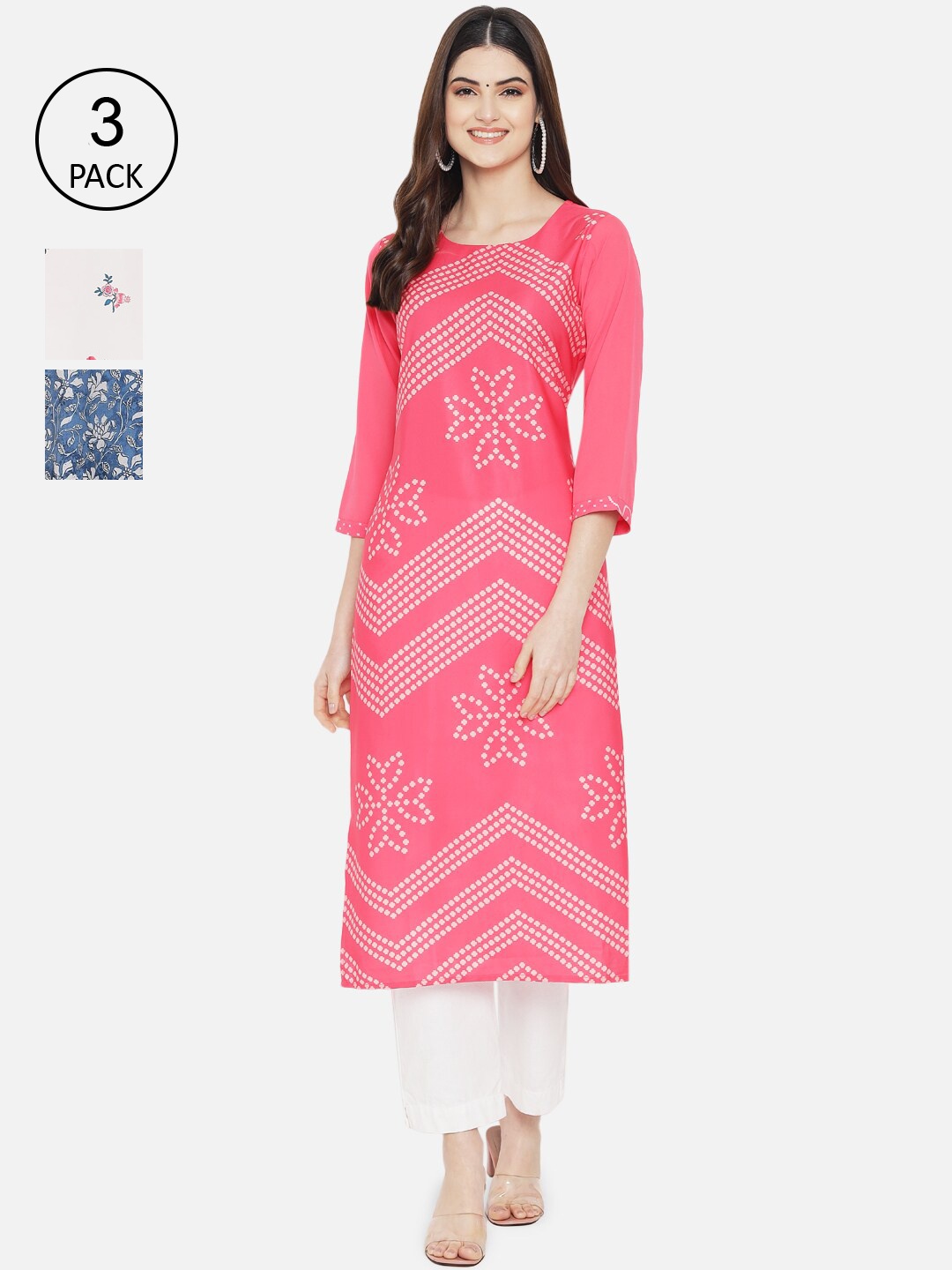 

Ethnic basket Women Pack of 3 Digital Printed Crepe Kurta, Pink