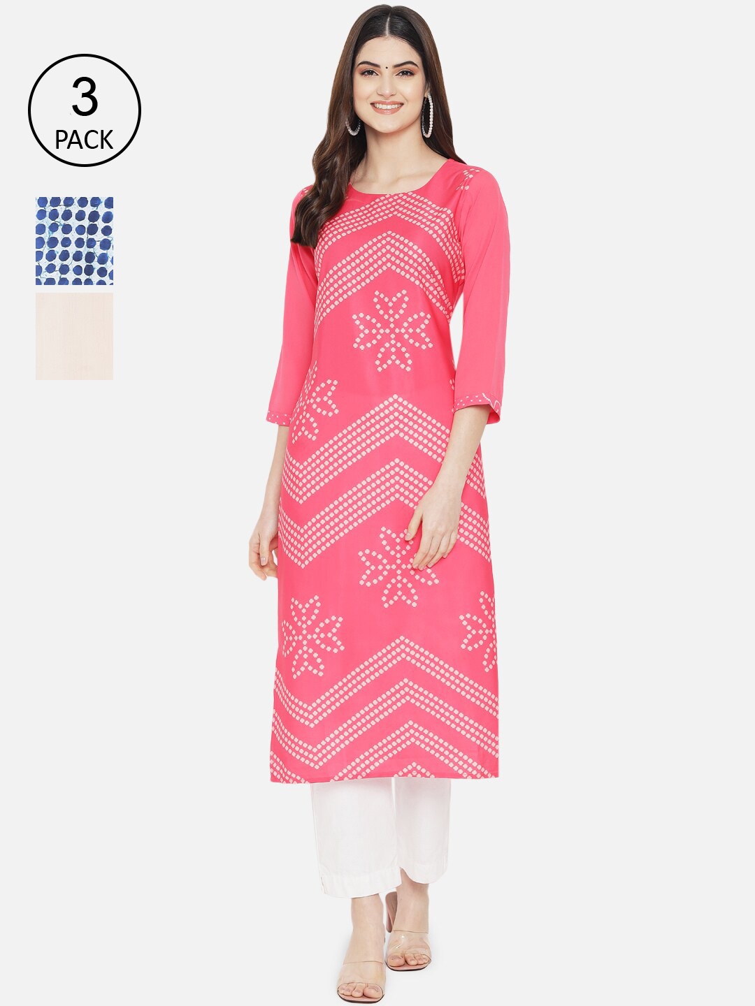 

Ethnic basket Women Pack of 3 Digital Printed Straight Kurtas, Pink