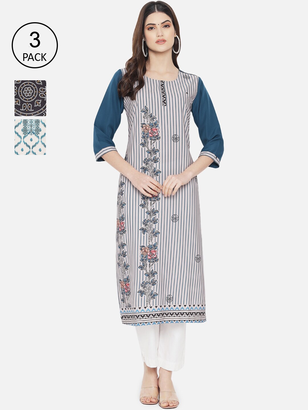 

Ethnic basket Women Pack of 3 Printed Crepe Kurta, Multi