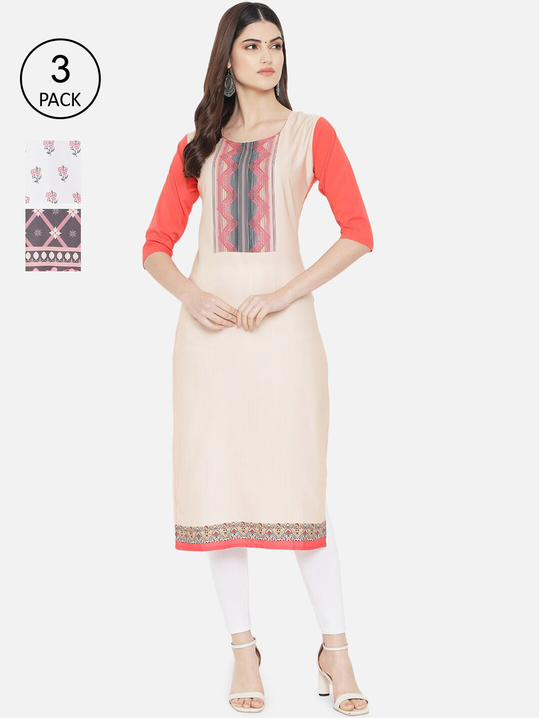 

Ethnic basket Pack of 3 Women Printed Crepe Kurta, Multi
