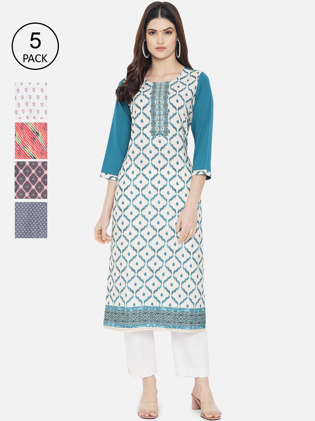 

Ethnic basket Women Pack Of 5 Multi Printed Crepe Kurta