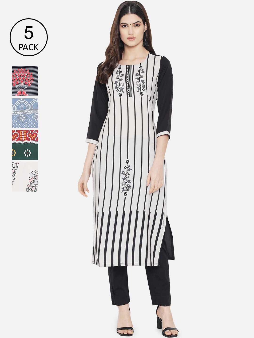 

Ethnic basket Women Multicoloured Set of 5 Geometric Printed Crepe Kurta, Multi