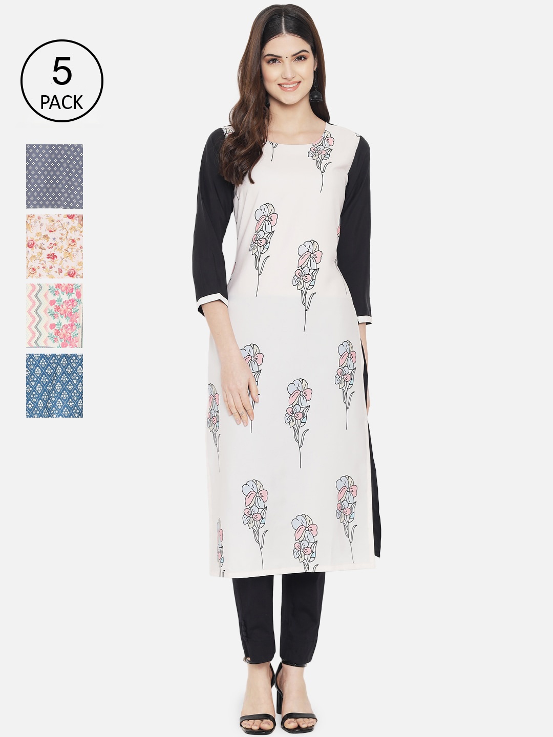 

Ethnic basket Women Pack Of 5 Multi Floral Printed Crepe Kurta