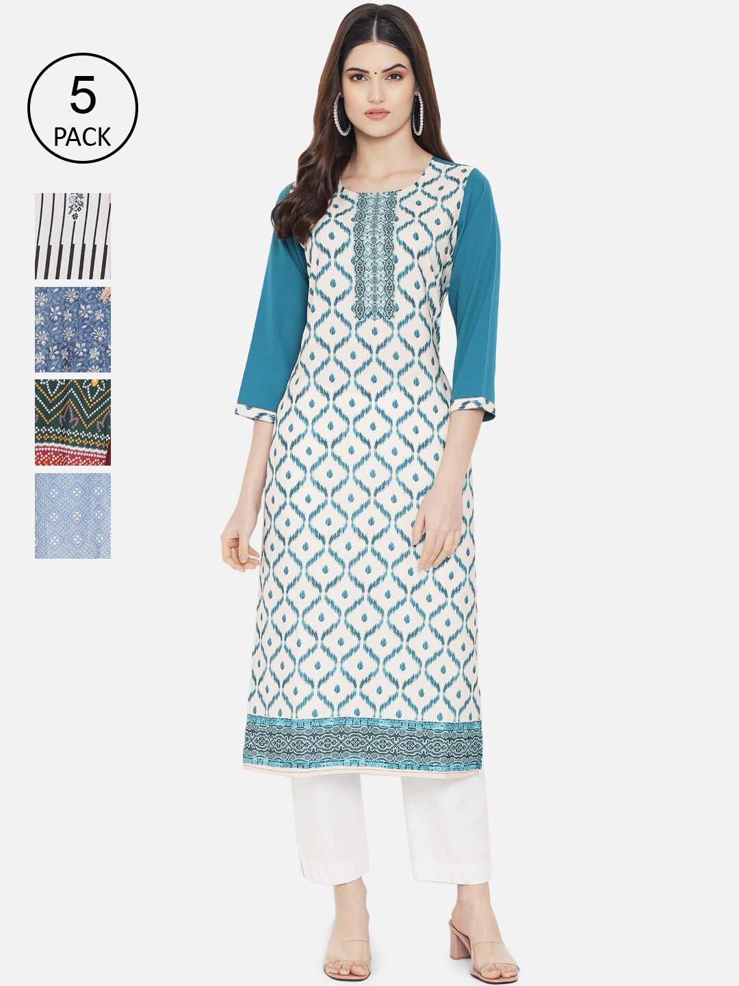 

Ethnic Basket Women Pack Of 5 Multicoloured Digital Print Straight Kurtas, Multi