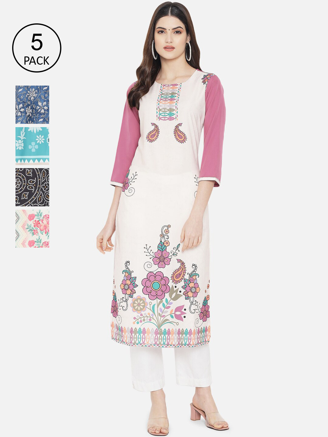 

Ethnic basket Women Pack of 5 Printed Crepe Kurta, Multi