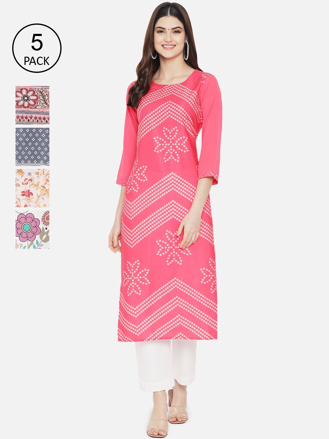 

Ethnic basket Women Pack Of 5 Multi Floral Printed Crepe Kurta