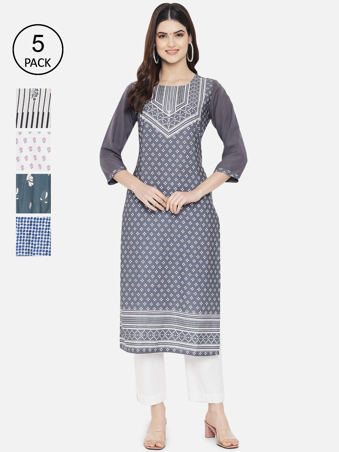 

Ethnic basket Women Pack of 5 Printed Crepe Kurta, Multi