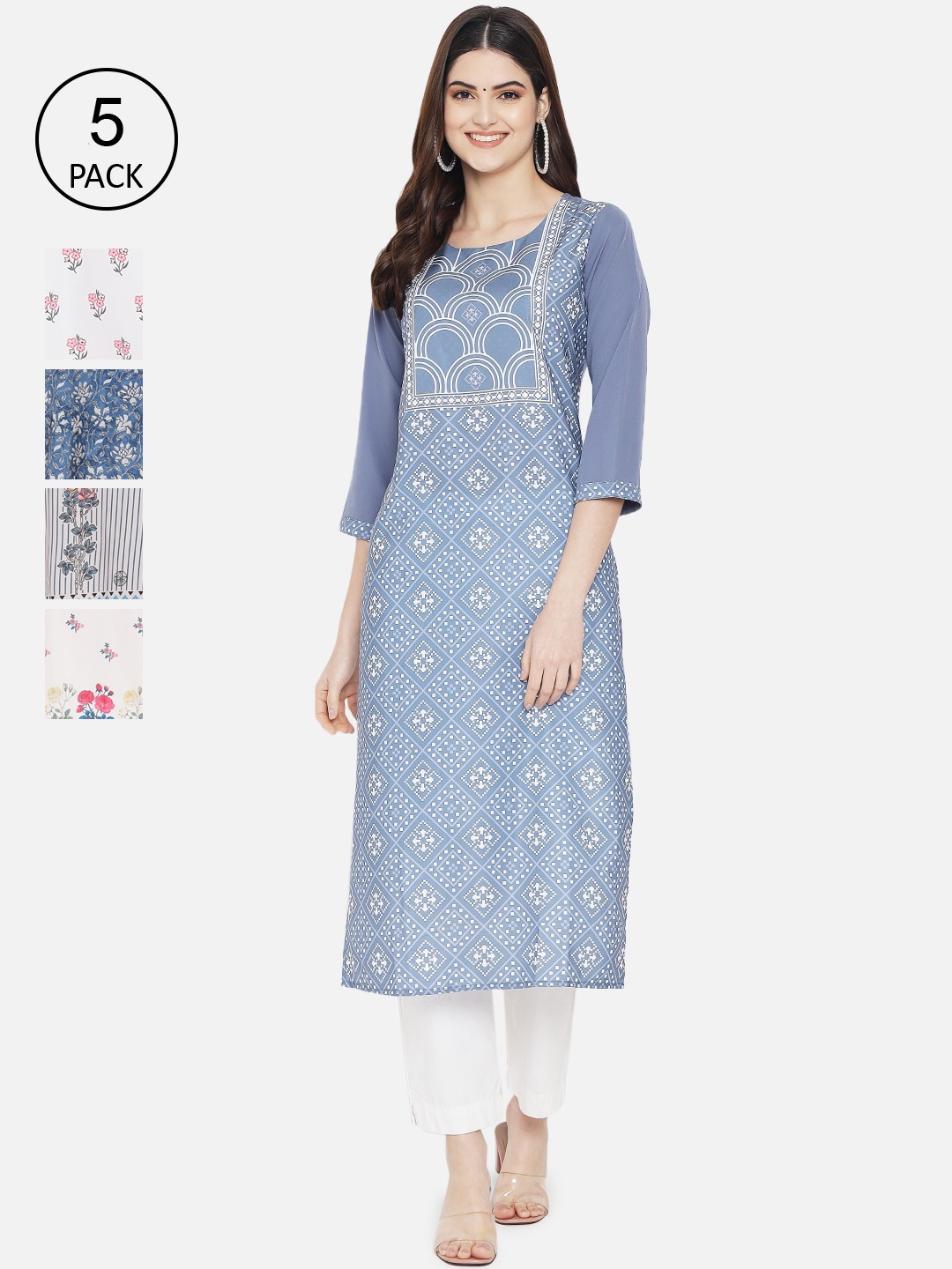 

Ethnic basket Women Pack Of 5 Multi Floral Printed Crepe Kurta