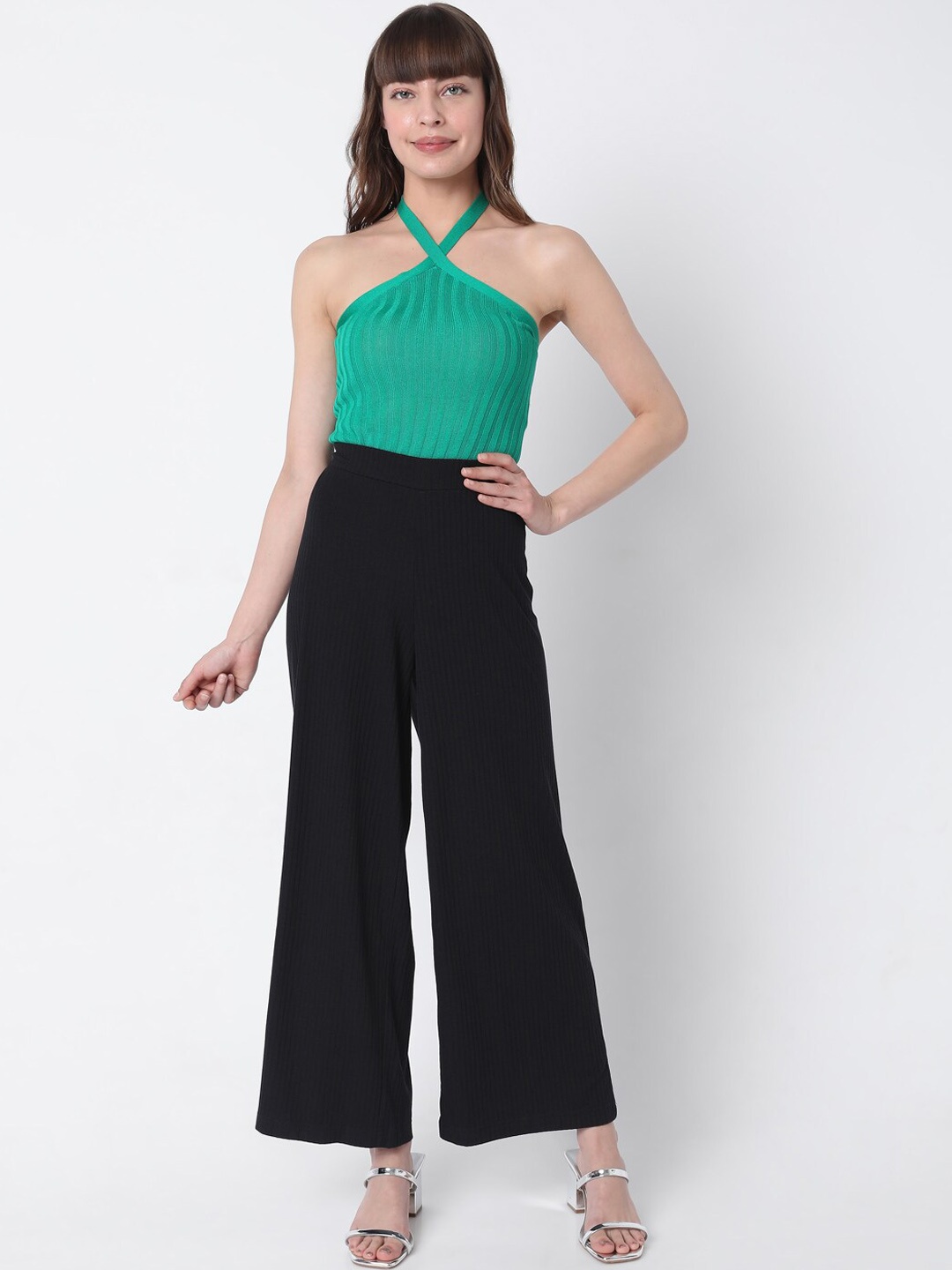 

Vero Moda Women Black Loose Fit High-Rise Trousers