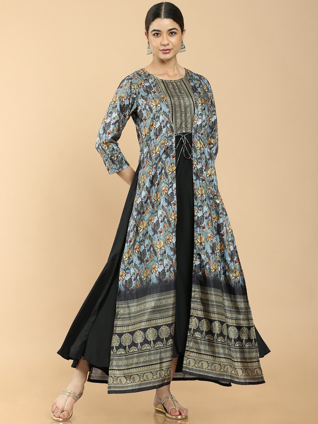 

Soch Women Blue Printed Anarkali Muslin Kurta