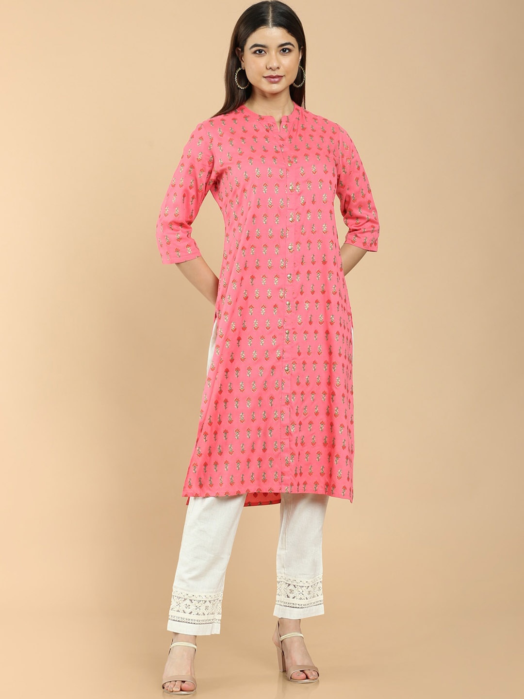 

Soch Women Pink Floral Printed Straight Rayon Kurta