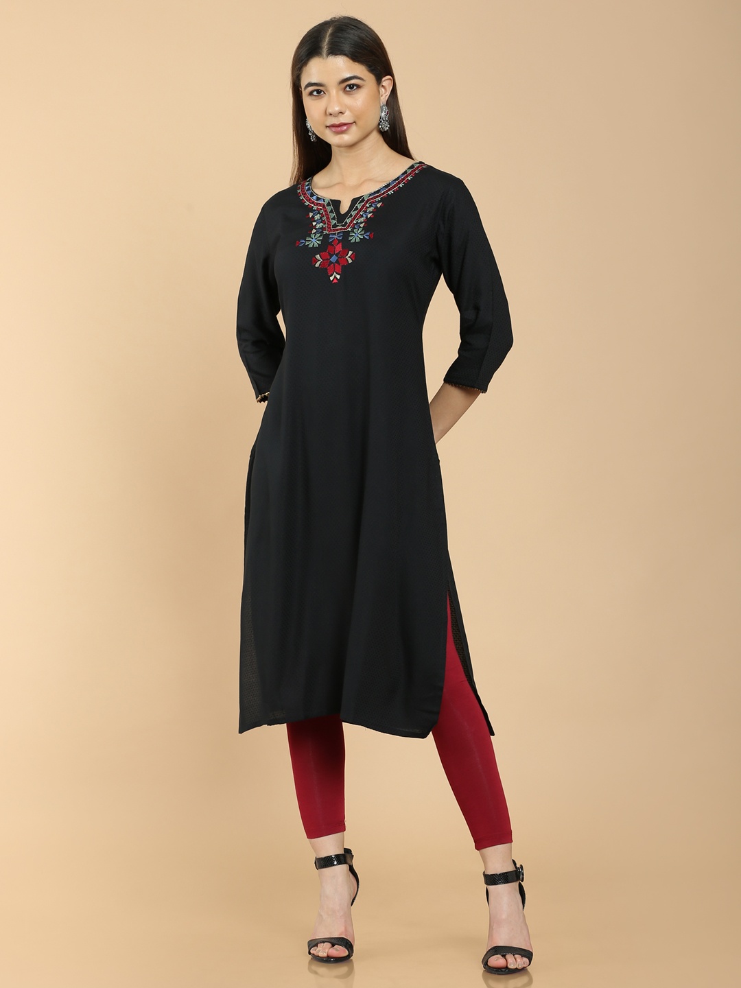 

Soch Women Black Embroidered Thread Work Rayon Kurta