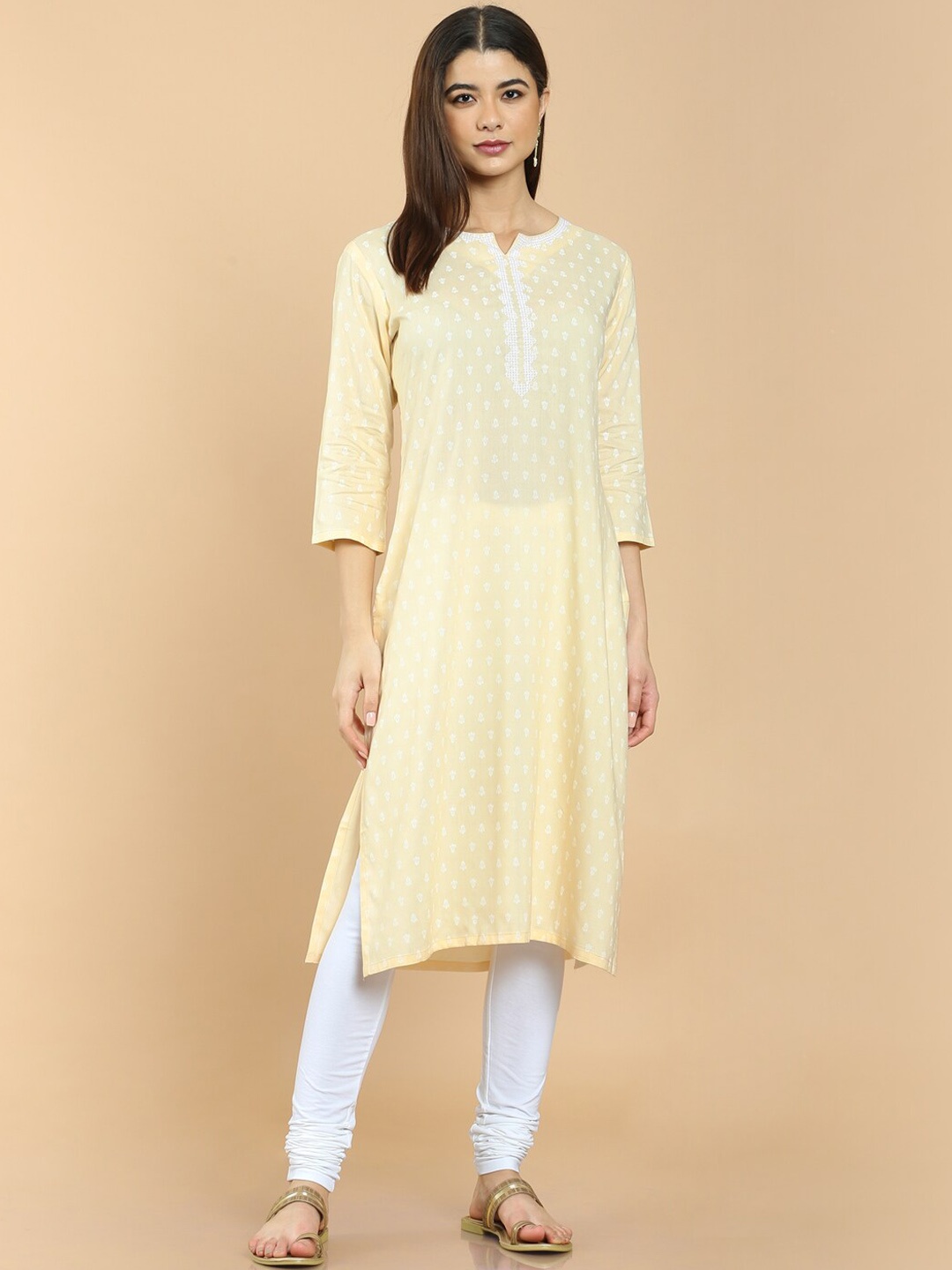 

Soch Women Yellow Geometric Printed Rayon Kurta