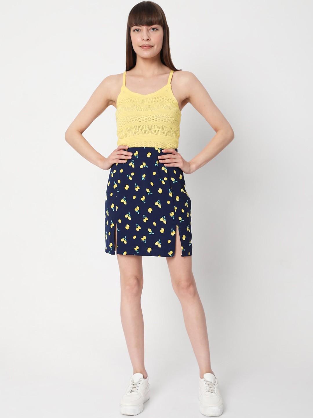 

Vero Moda Women Blue & Yellow Printed Pencil Mini Skirts