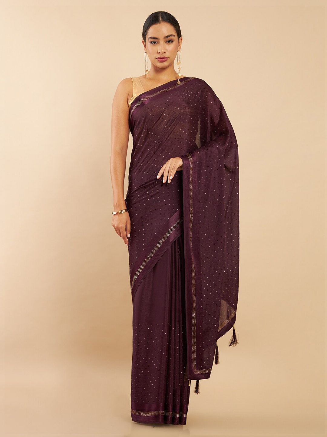 

Soch Purple Embellished Beads and Stones Pure Chiffon Saree