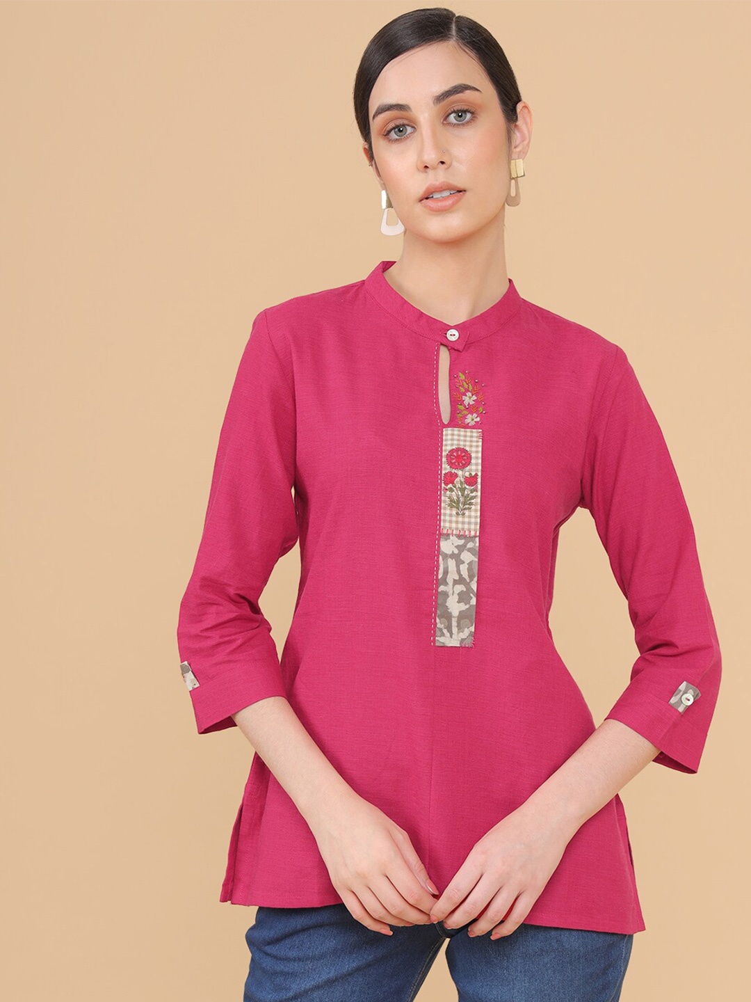 

Soch Fuchsia Floral Print Mandarin Collar Top