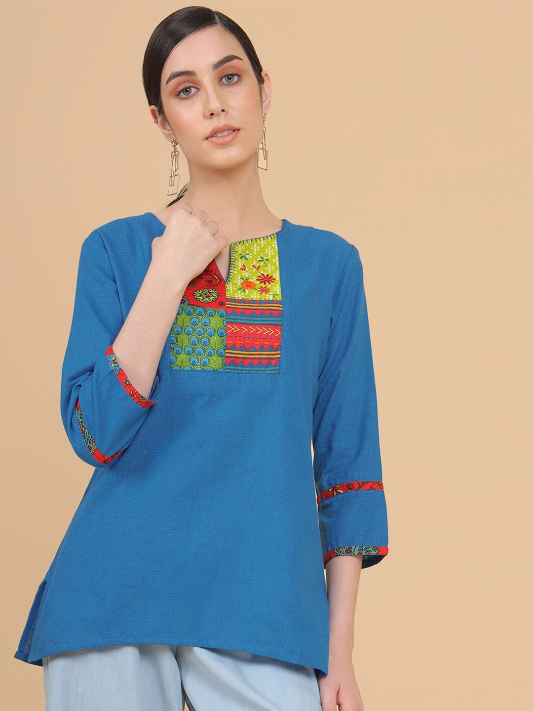 

Soch Blue Cotton Tunic With Threadwork