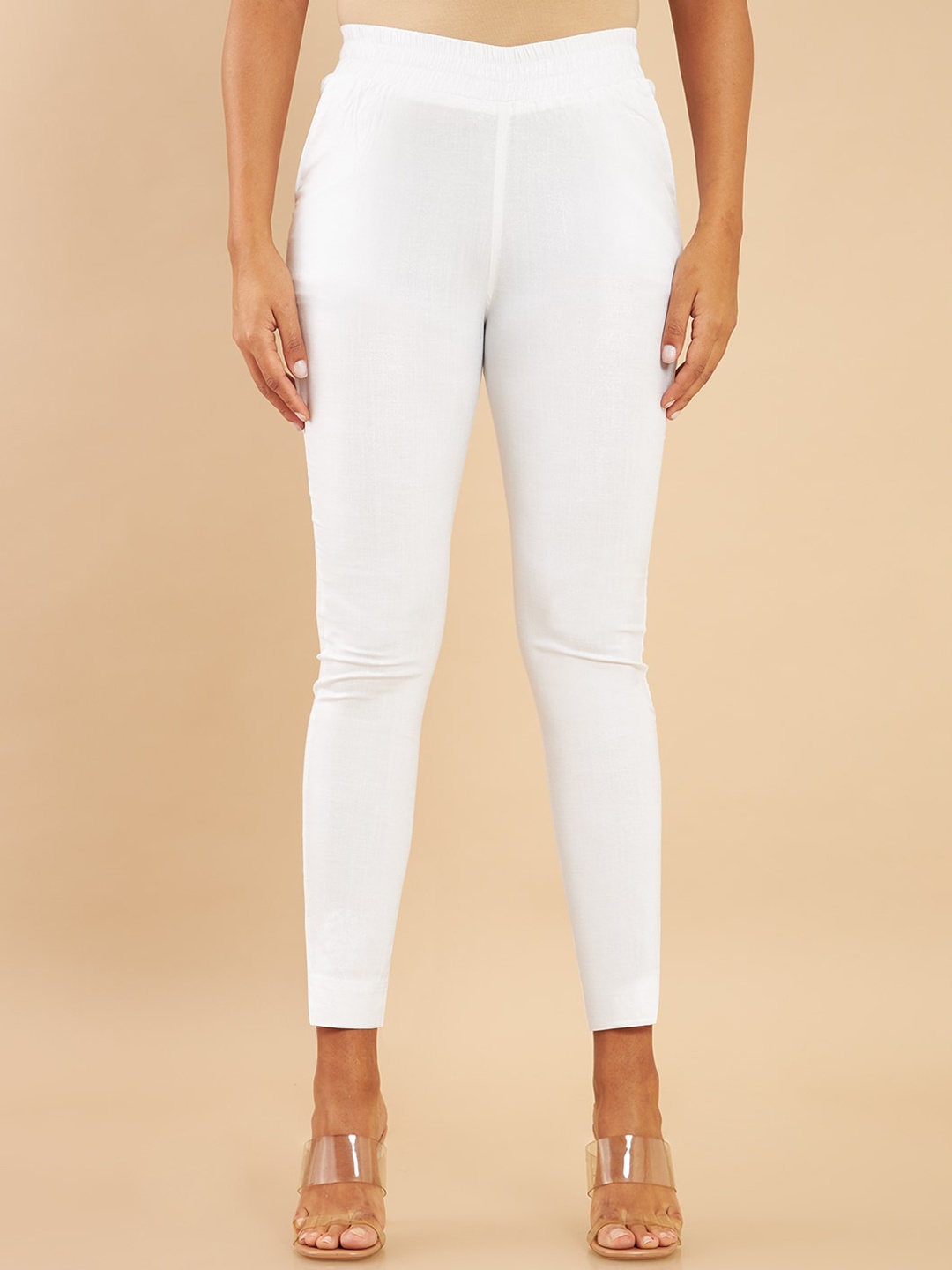 

Soch Women White Relaxed Mid-Rise Trousers