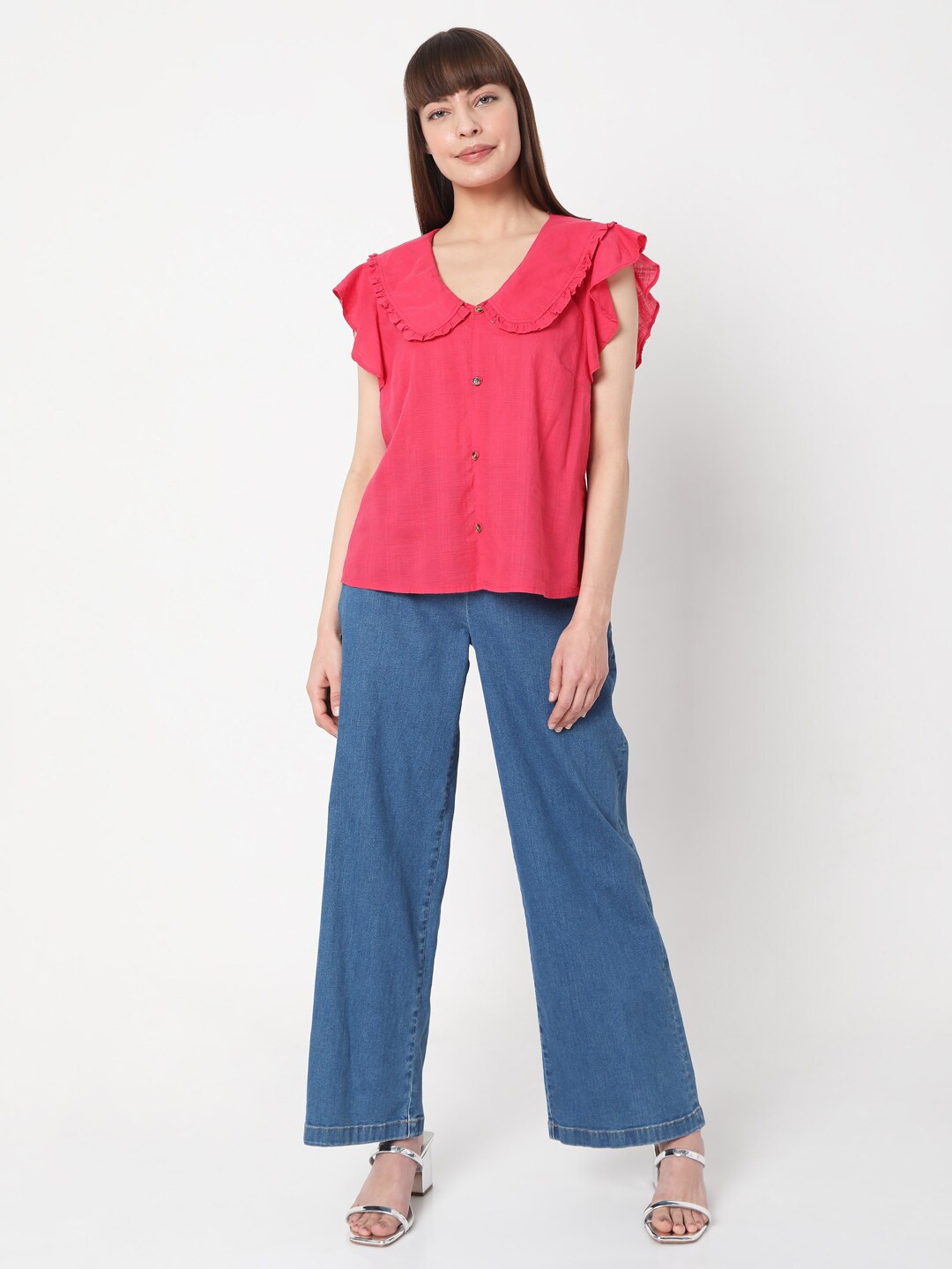 

Vero Moda Women Pink Solid Cotton Top