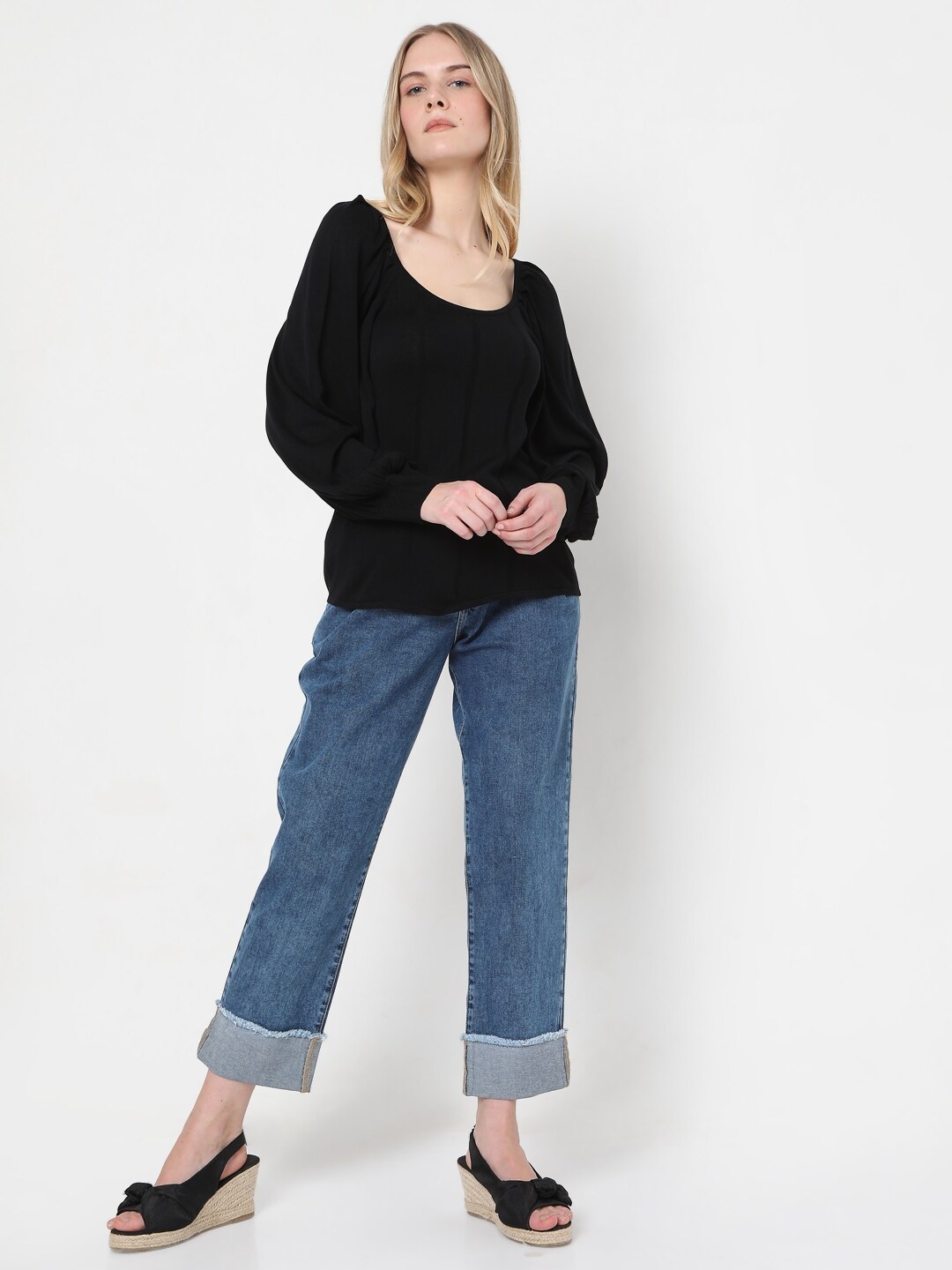 

Vero Moda Women Black Solid Regular Top