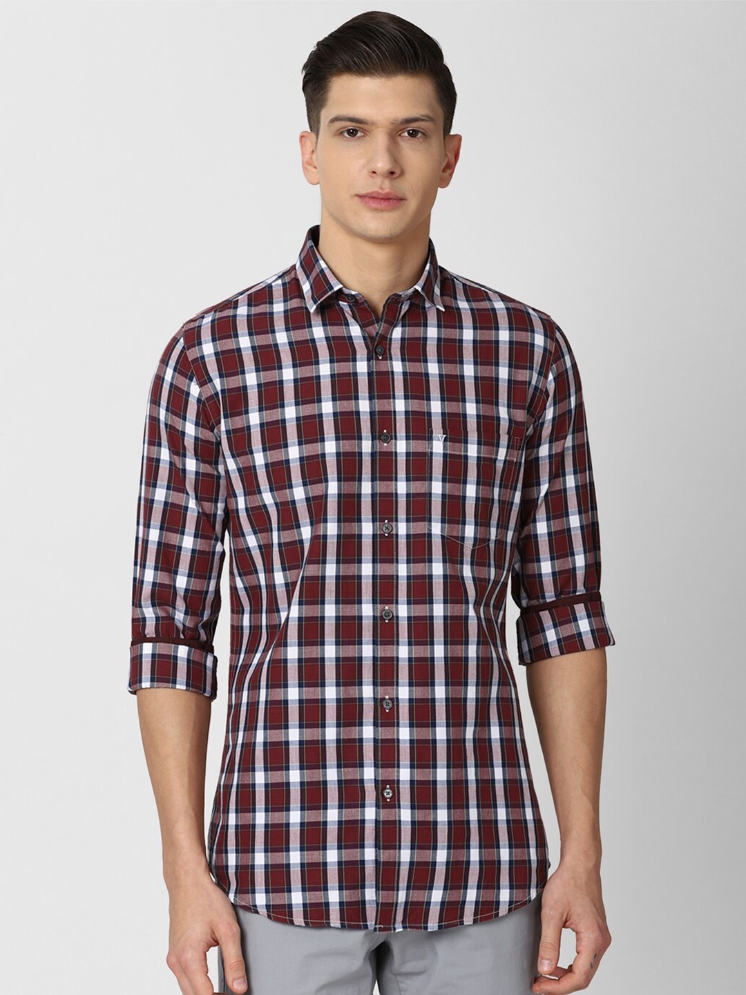 

Van Heusen Sport Men Maroon Slim Fit Checked Cotton Casual Shirt