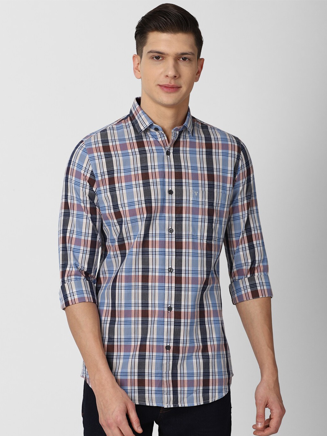 

Van Heusen Sport Men Blue & Black Cotton Slim Fit Tartan Checked Casual Shirt
