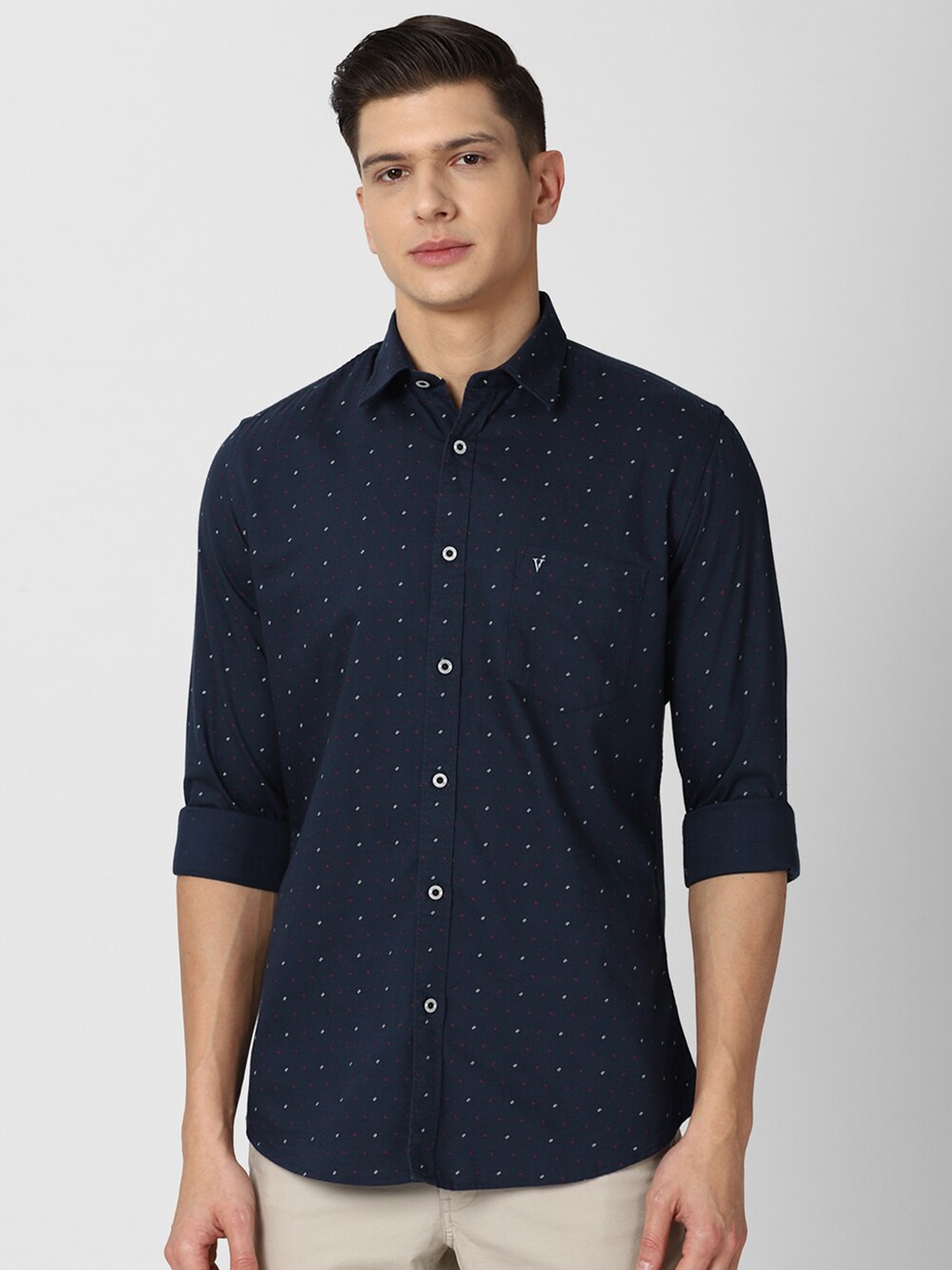 

Van Heusen Sport Men Navy Blue Slim Fit Printed Cotton Casual Shirt