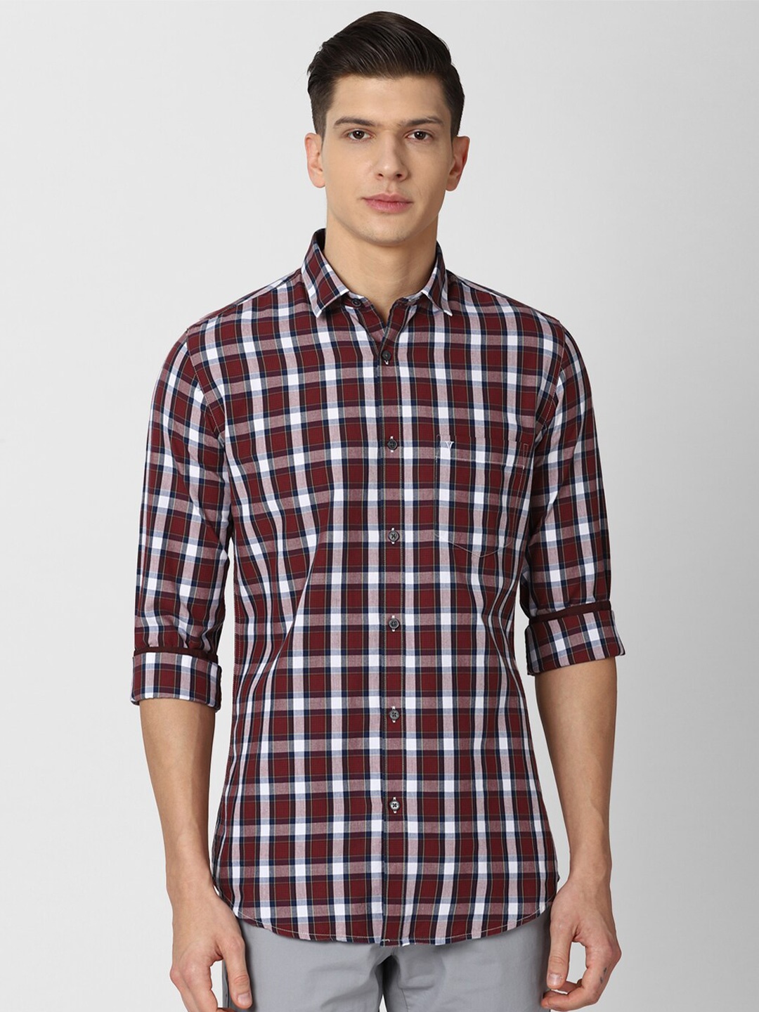

Van Heusen Sport Men Maroon Slim Fit Checked Pure Cotton Casual Shirt
