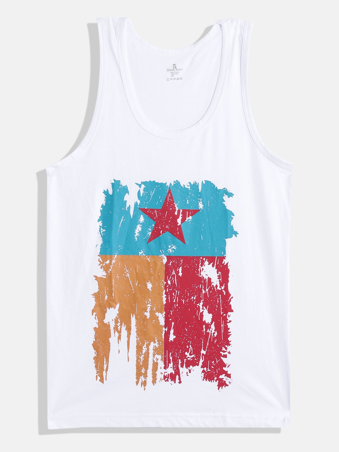 

ROMEO ROSSI Boys White & Blue Graphic Print Cotton Innerwear Vest