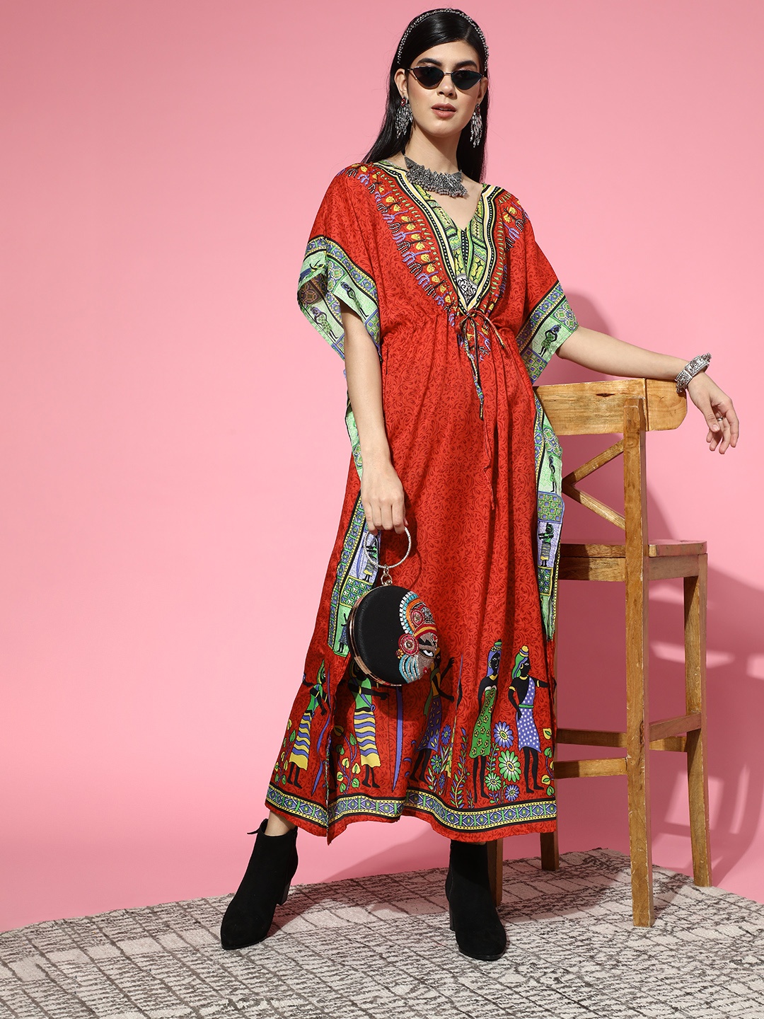 

Rang Gali Gorgeous Red Crepe New Age Kaftan Kurta