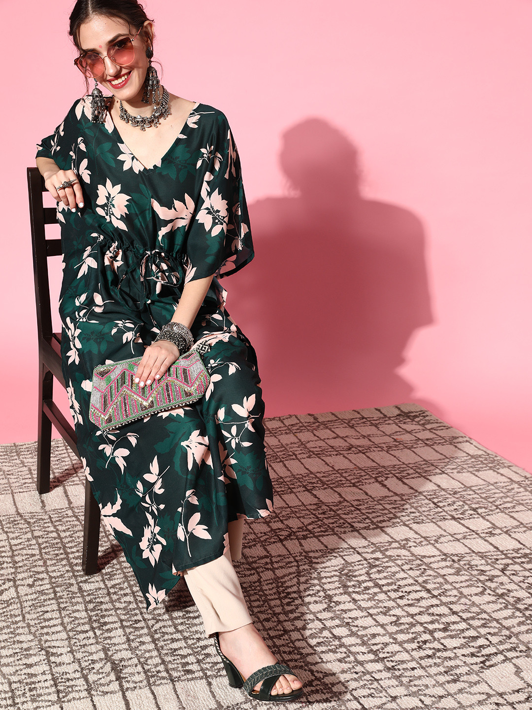 

Rang Gali Women Green Floral Printed Flared Sleeves Floral Organic Cotton Organic Cotton Kaftan Kurta