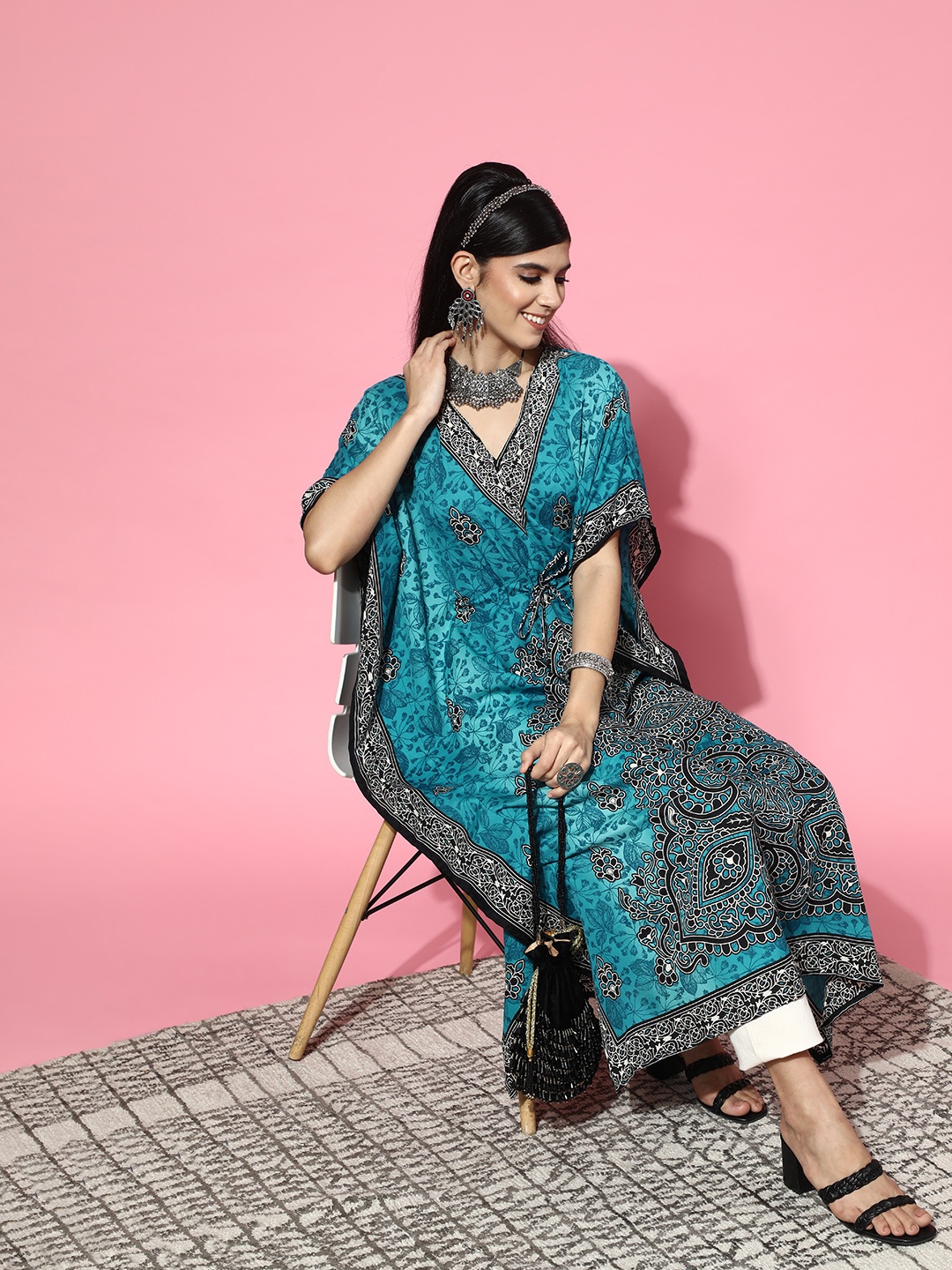 

Rang Gali Tranquil Teal Crepe New Age Kaftan Kurta