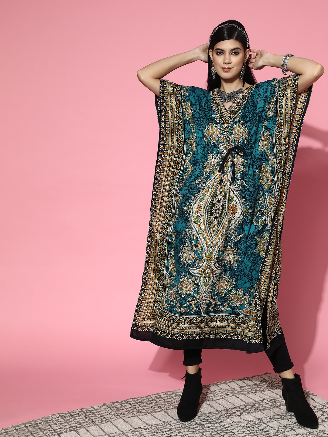 

Rang Gali Tranquil Teal Crepe New Age Kaftan Kurta