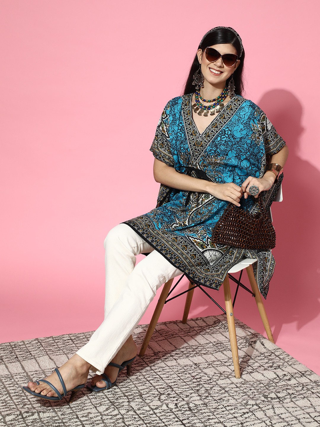 

Rang Gali Women Stunning Blue Tribal New Age Kaftan Top