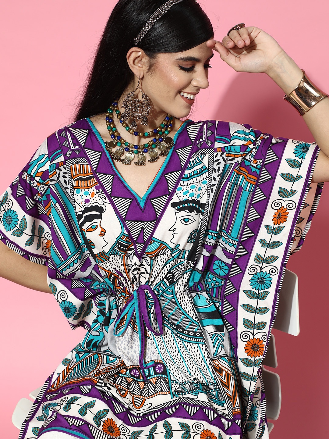 

Rang Gali Women Charming Purple Tribal New Age Kaftan Top