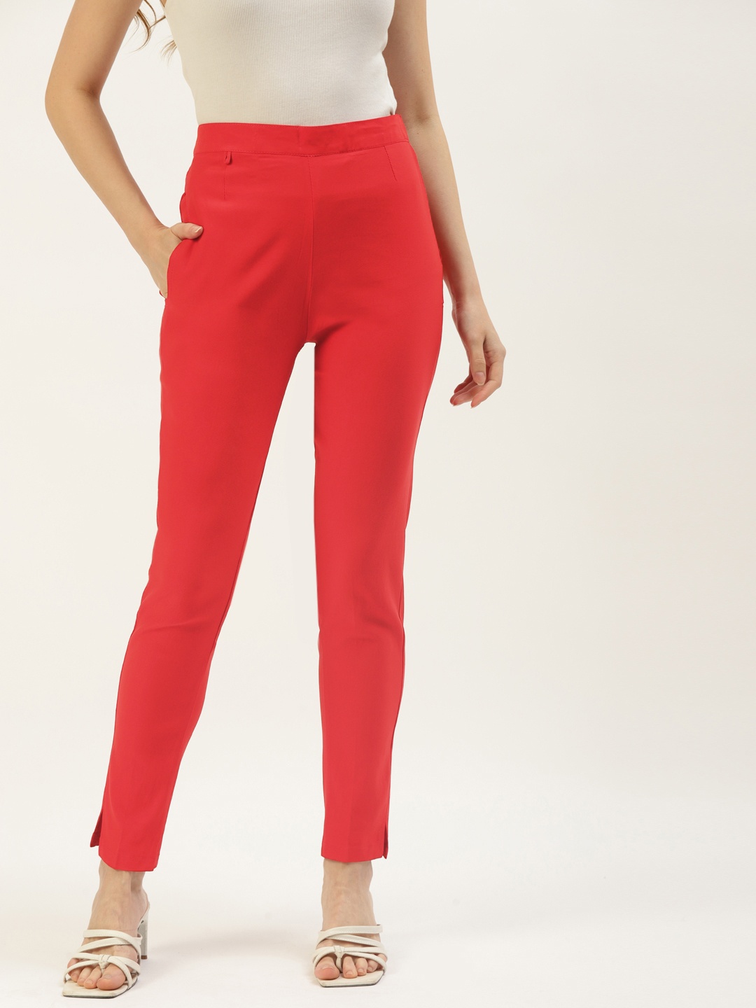 

WISSTLER Women Red Solid Skinny Fit Trousers