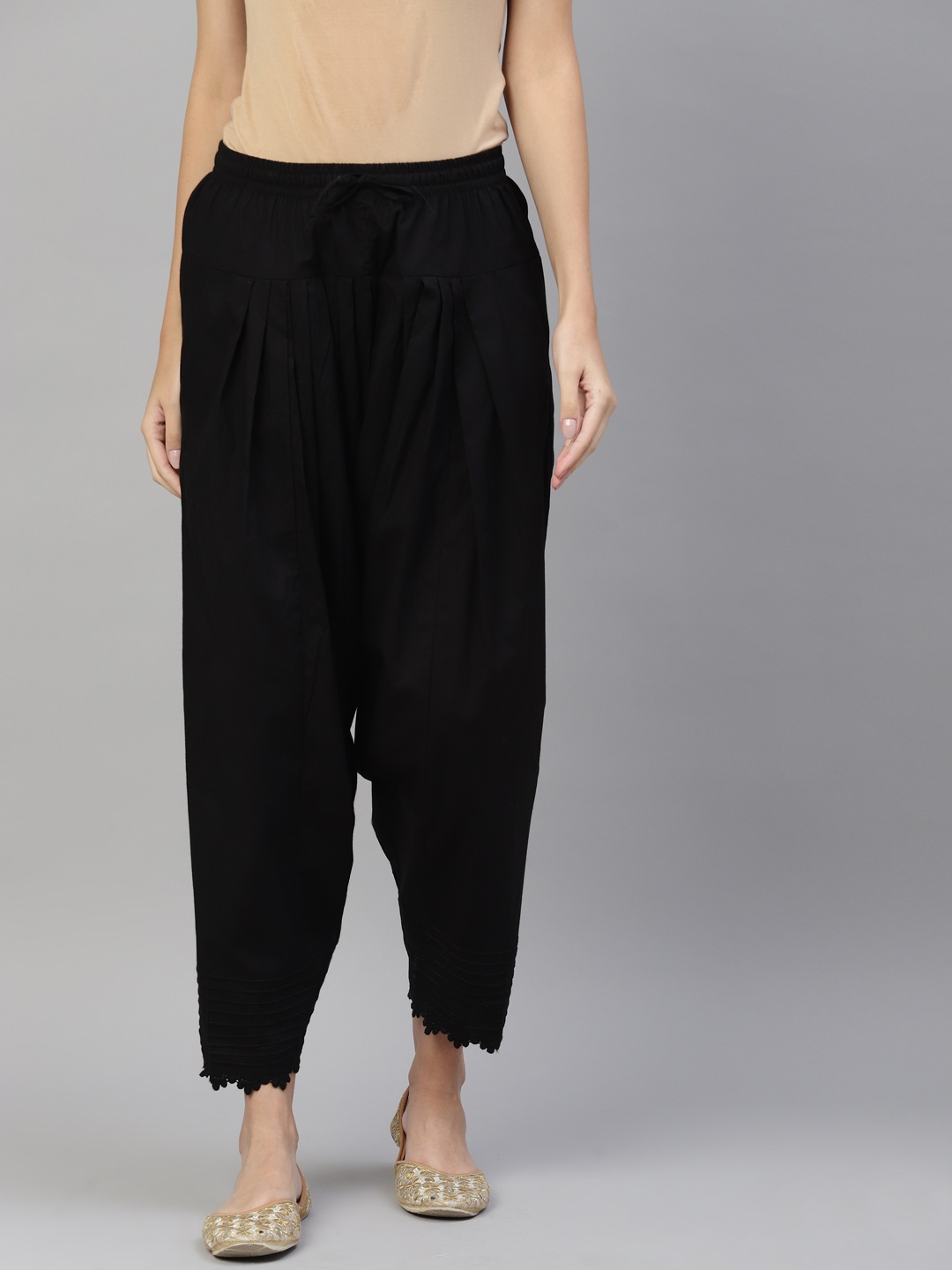 

Laado - Pamper Yourself Women Black Solid Cropped Cotton Salwar