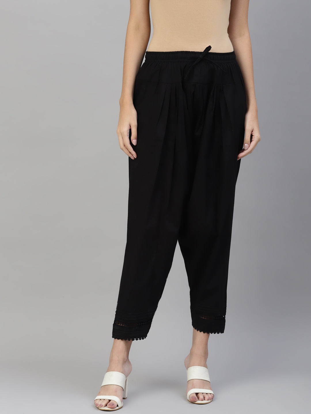 

Laado - Pamper Yourself Women Black Solid Cotton Cropped Salwar