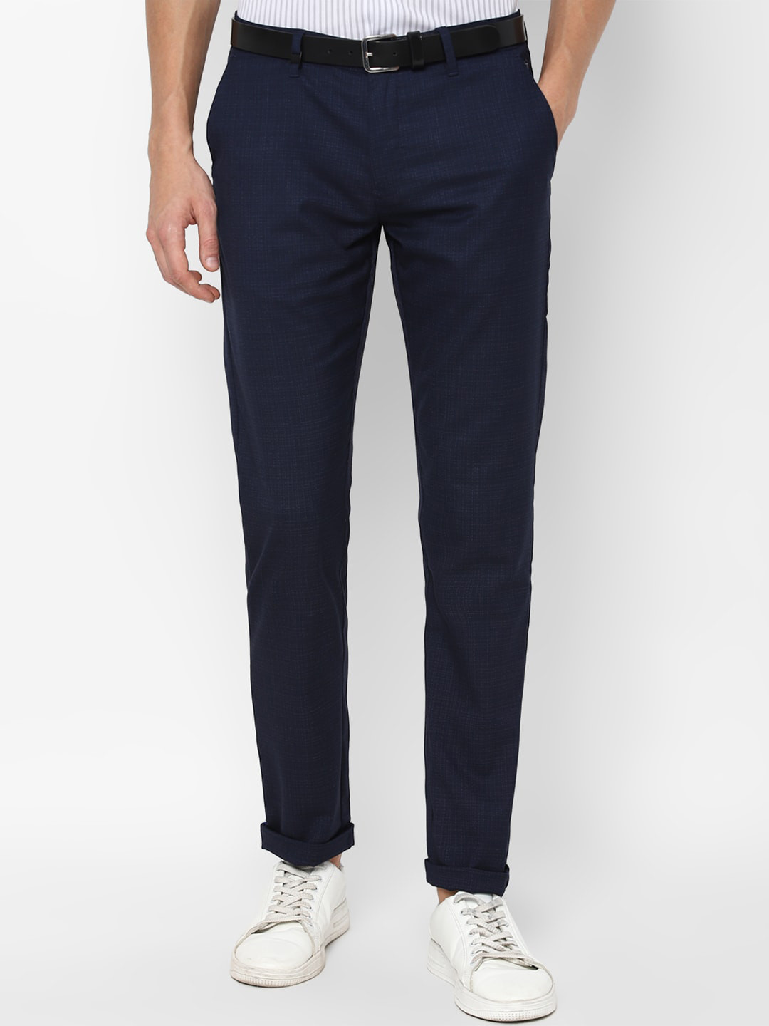 

Louis Philippe Sport Men Navy Blue Slim Fit Mid-Rise Trousers