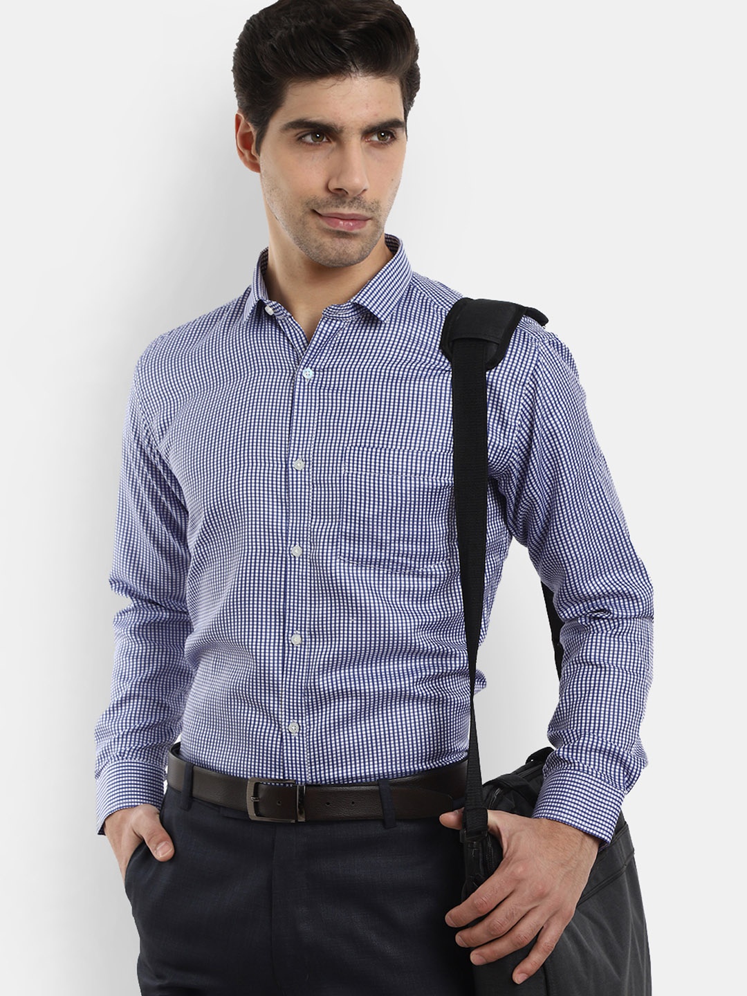 

J White by Vmart Men Blue Standard Micro Checks Checked Formal Shirt