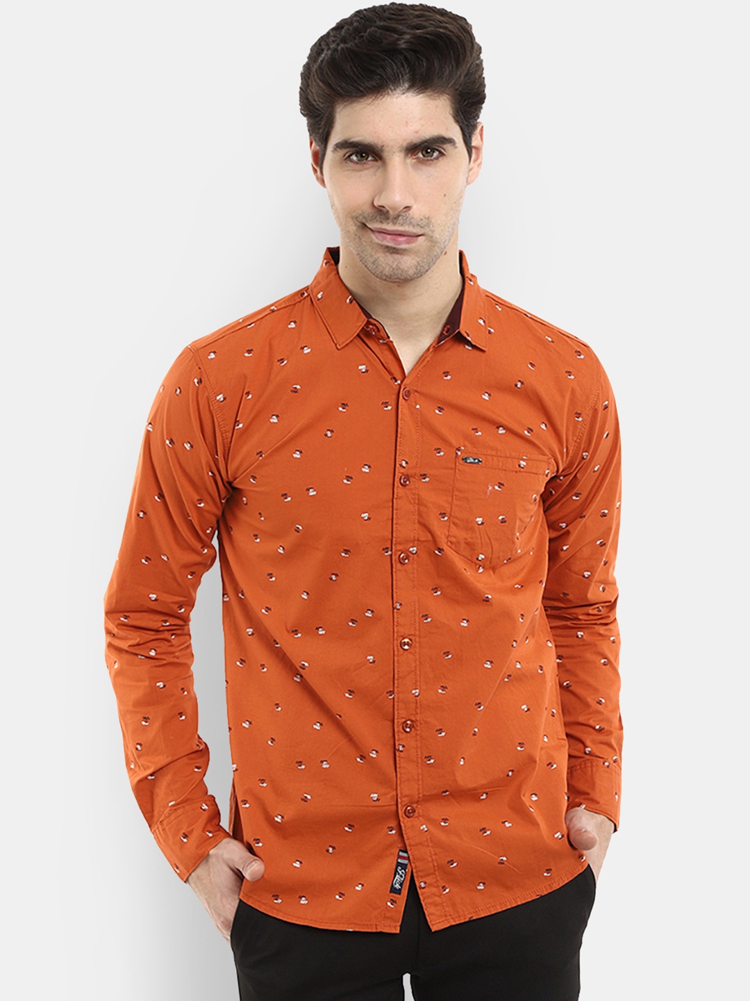 

V-Mart Men Orange Slim Fit Printed Casual Shirt
