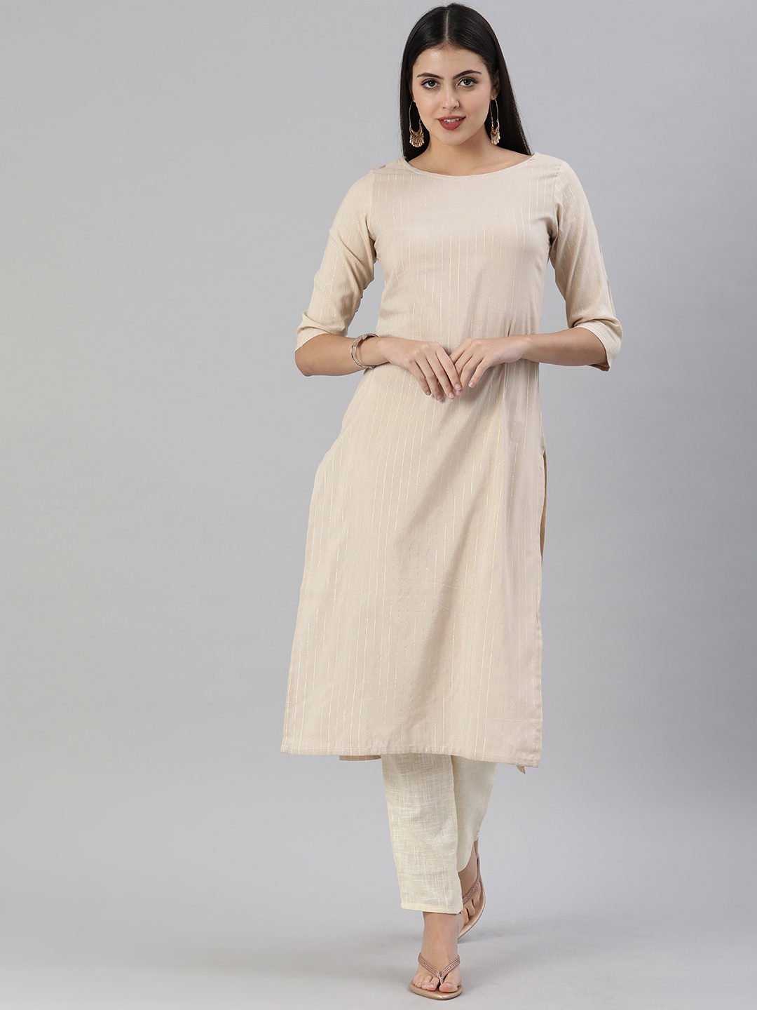 

KALINI Women Beige Striped Straight Kurta