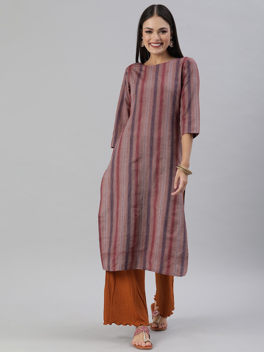 

KALINI Women Pink & Purple Striped Straight Kurta