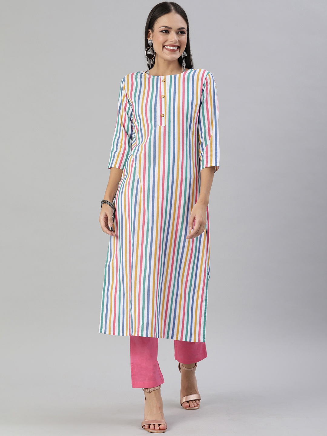 

KALINI Women Multicoloured Striped Straight Kurta, Multi